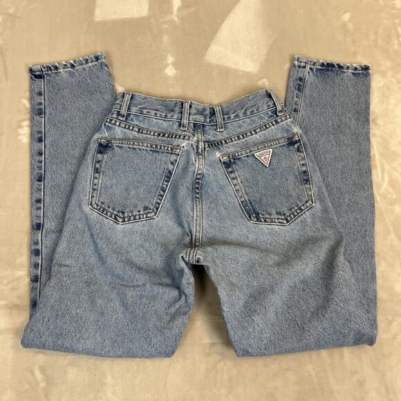 VTG Guess Jeans Womens 26 Blue Denim Distressed High Rise Tapered Leg 90s Grunge - Picture 1 of 14
